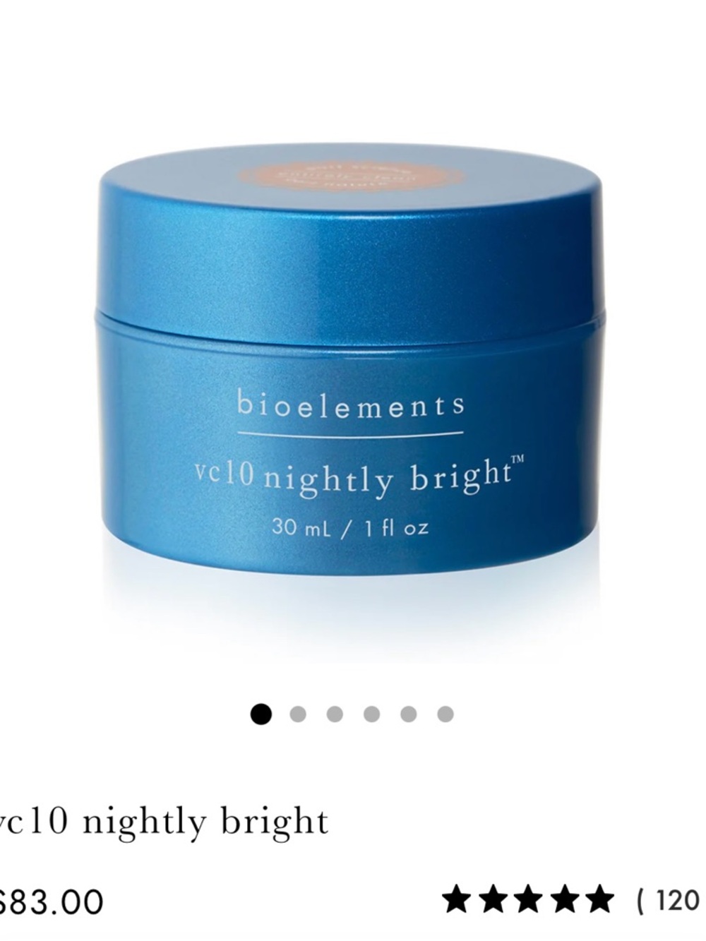 Bioelements vc10 nightly bright NIB